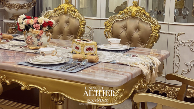 AETHER luxury Baroque dining set :ชุดโต๊ะอาหารสไตล์บาร็อค หลุยส์ สีทอง 6ที่นั่ง รุ่น อีเธอร์