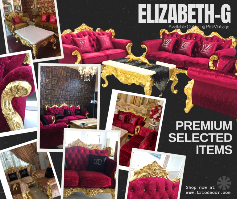 ELIZABETH-G SOFA SET : ชุดโซฟาหลุยส์ 3ชิ้น (3+2+1ที่นั่ง) พร้อมหมอนอิงและโต๊ะกลางสุดหรู รุ่น “อลิซาเบธ-จี” สีทอง