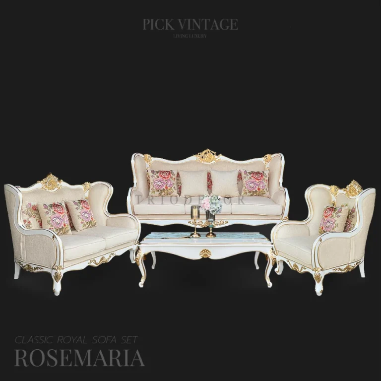 ROSEMARIA CLASSIC ROYAL SOFA SET : ชุดโซฟาหลุยส์ 3ชิ้น (3+2+1ที่นั่ง) พร้อมหมอนอิงและโต๊ะกลางสุดหรู รุ่น โรสมาเรีย