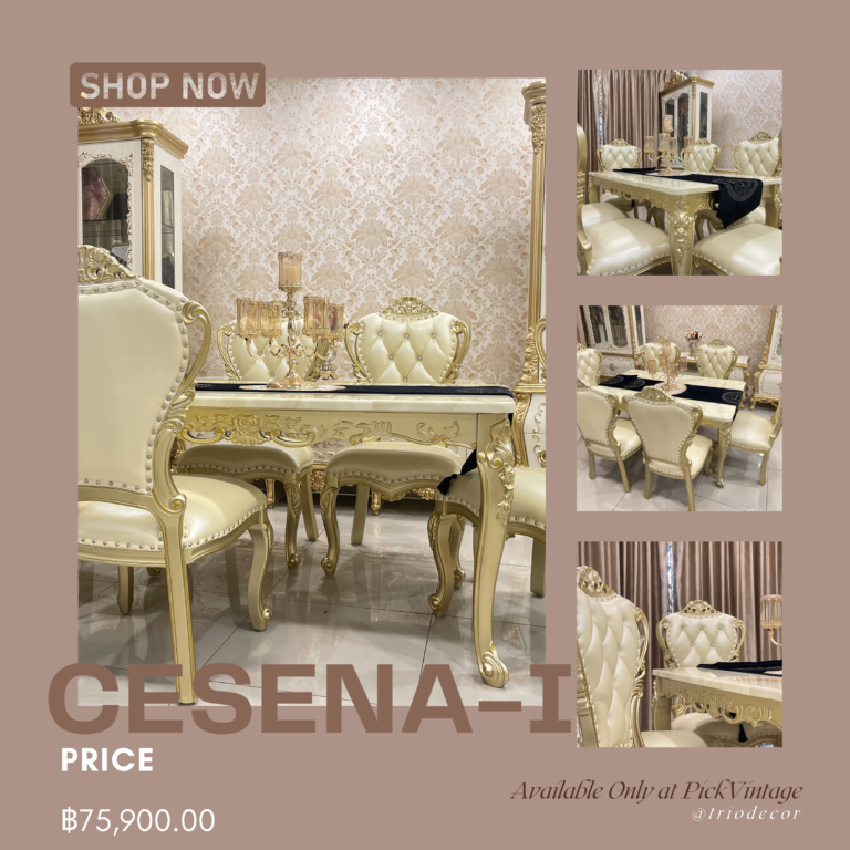 CESENA-I DINING SET ชุดโต๊ะอาหารหลุยส์ 150ซม. 6ที่นั่ง สีทองเชมเปญ รุ่น ซีเซน่า-1