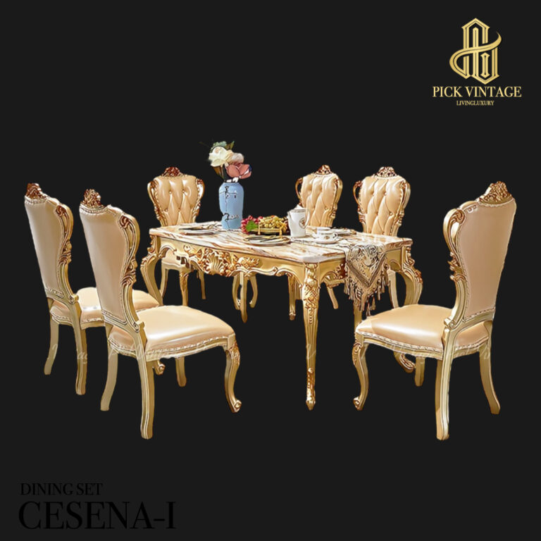 CESENA-I DINING SET ชุดโต๊ะอาหารหลุยส์ 150ซม. 6ที่นั่ง สีทองเชมเปญ รุ่น ซีเซน่า-1