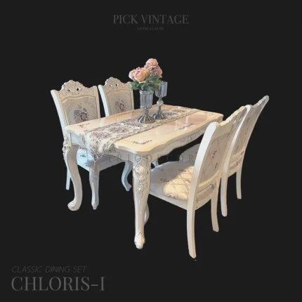 CHLORIS-I CLASSIC DINING SET (4P-130CM.) SOFT WHITE ชุดโต๊ะอาหารท็อปหิน สไตล์หลุยส์ สีซอฟท์ไวท์ 4ที่นั่ง 130ซม รุ่น คลอริส-1