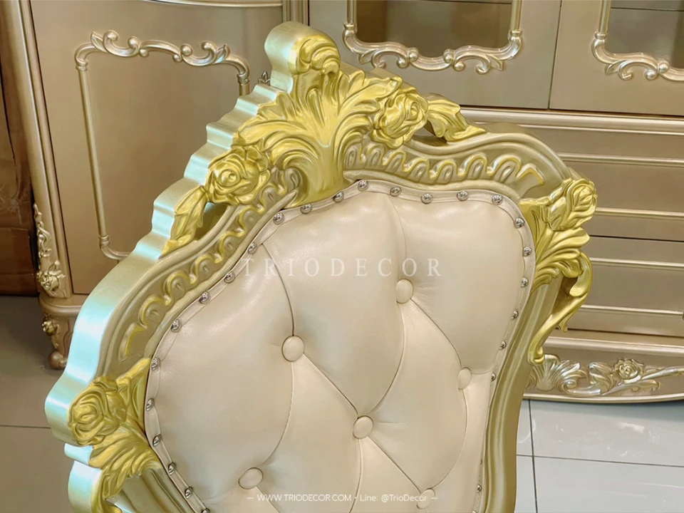 MENDOZA-I CLASSIC DINING SET ชุดโต๊ะอาหารกลม สไตล์หลุยส์ 6ที่นั่ง สีทองเชมเปญ 130ซม รุ่น เม็นโดซ่า-1