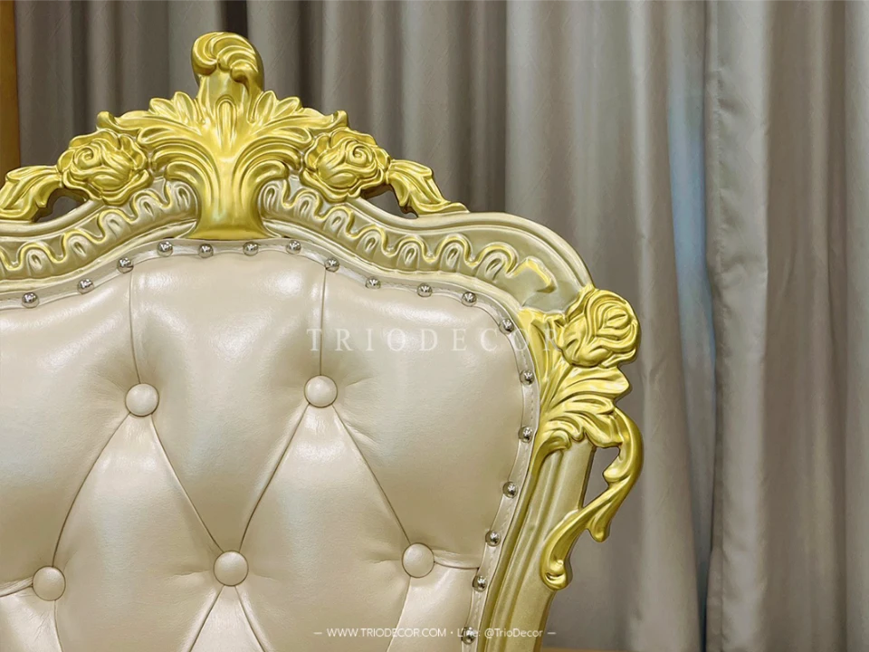 MENDOZA-I CLASSIC DINING SET ชุดโต๊ะอาหารกลม สไตล์หลุยส์ 6ที่นั่ง สีทองเชมเปญ 130ซม รุ่น เม็นโดซ่า-1