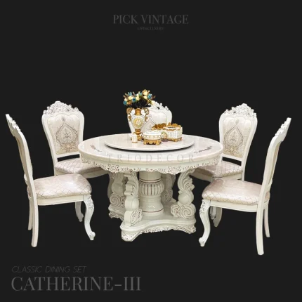 CATHERINE-III CLASSIC DINING SET ชุดโต๊ะอาหารกลม สไตล์คลาสสิค 6ที่นั่ง สีขาว รุ่น แคทเทอรีน-3