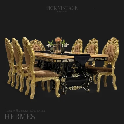 HERMES Luxury Baroque Dining Set : ชุดโต๊ะอาหารสไตล์บาร็อค หลุยส์ สีทอง 8ที่นั่ง รุ่น เฮอร์มีส