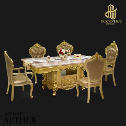 AETHER luxury Baroque dining set : ชุดโต๊ะอาหารสไตล์บาร็อค หลุยส์ สีทอง 6ที่นั่ง รุ่น อีเธอร์