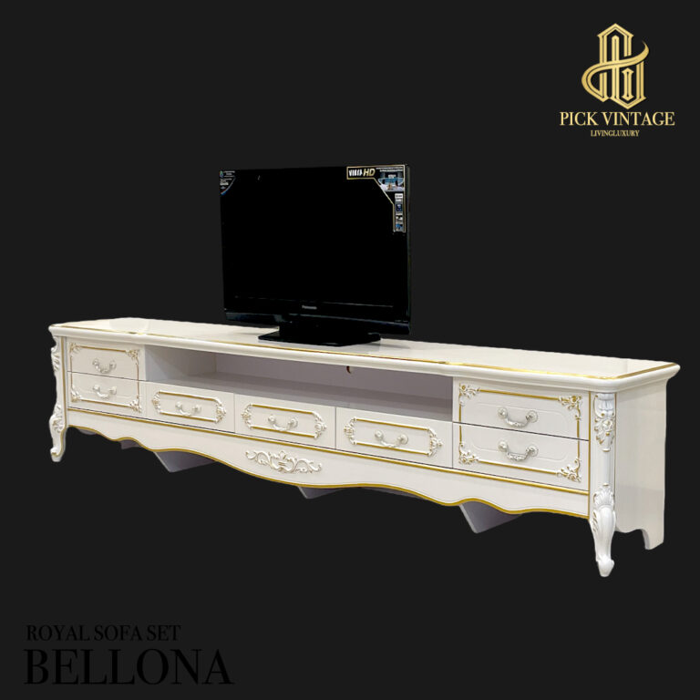 ชุดตู้วางทีวีหลุยส์สไตล์เจ้าหญิง โทนสีขาวนวล ยุโรปคลาสสิค