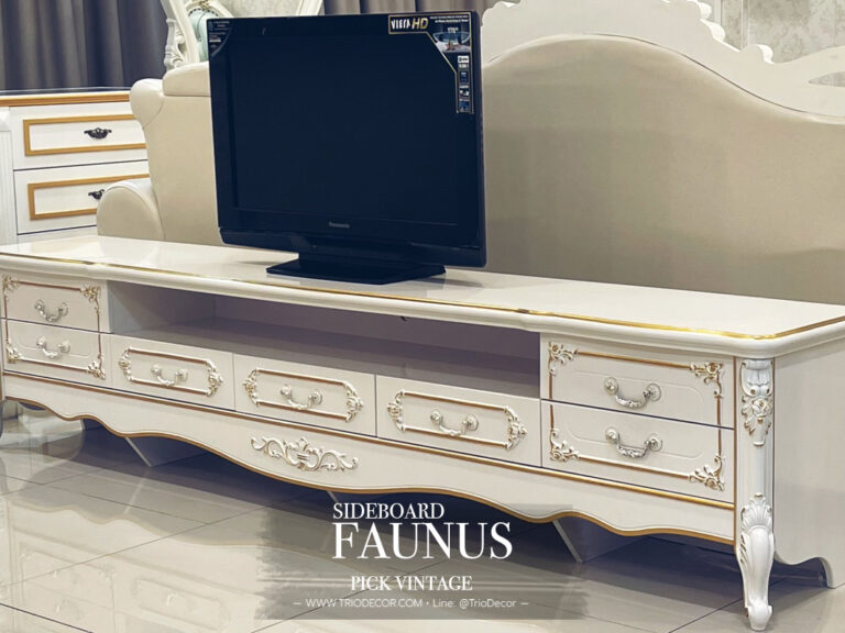 ชุดตู้วางทีวีหลุยส์สไตล์เจ้าหญิง โทนสีขาวนวล ยุโรปคลาสสิค