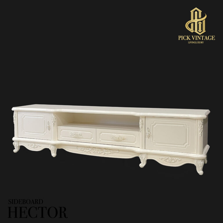 ตู้วางทีวีหลุยส์สไตล์เจ้าหญิง โทนสีขาวนวล ยุโรปคลาสสิค
