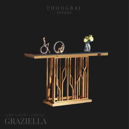GRAZIELLA LUXURY CONSOLE โต๊ะคอนโซล รุ่น กราเซียร่า 03 GRAZIELLA LUXURY CONSOLE โต๊ะคอนโซล รุ่น กราเซียร่า หินดำ ขาโรสโกลด์