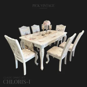 CHLORIS-I CLASSIC DINING SET (6P-160CM.) SOFT WHITE : ชุดโต๊ะอาหารเหลี่ยม ท็อปหิน สไตล์หลุยส์ 6ที่นั่ง 160ซม รุ่น คลอริส-1