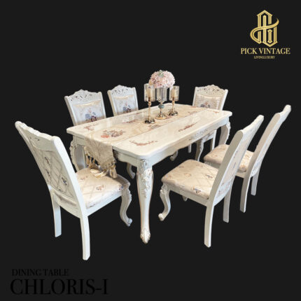 CHLORIS-I DINING SET (6P-160CM.) SOFT WHITE ชุดโต๊ะอาหารท็อปหิน สไตล์หลุยส์ สีซอฟท์ไวท์ 6ที่นั่ง 160ซม รุ่น คลอริส-1