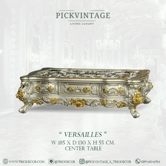 VERSAILLES PREMIUM ROYAL SOFA SET : ชุดโซฟาหลุยส์ 4ชิ้น (4+2+1 ที่นั่ง) พร้อมโต๊ะกลางสุดหรู รุ่น "เวอร์ไซยส์"