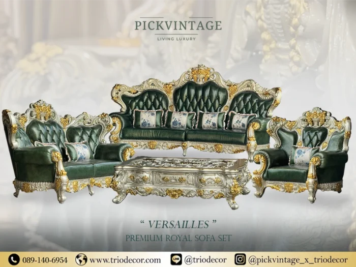 VERSAILLES PREMIUM ROYAL SOFA SET : ชุดโซฟาหลุยส์ 4ชิ้น (4+2+1 ที่นั่ง) พร้อมโต๊ะกลางสุดหรู รุ่น "เวอร์ไซยส์"