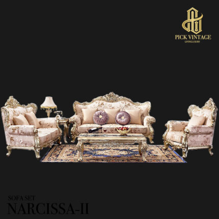 NARCISSA-II SOFA SET ชุดโซฟาหลุยส์ 3ชิ้น พร้อมหมอนอิงและโต๊ะกลางสุดหรู รุ่น นาร์ซิสซ่า-2 99 NARCISSA-II SOFA SET : ชุดโซฟาหลุยส์ 3ชิ้น (3+2+1ที่นั่ง) พร้อมหมอนอิงและโต๊ะกลางสุดหรู รุ่น “นาร์ซิสซ่า-2"