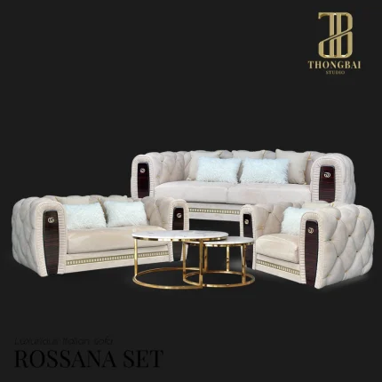 ROSSANA SET luxurious Italian sofa สีครีม 92 𝚁𝙾𝚂𝚂𝙰𝙽𝙰 𝚂𝙴𝚃 : 𝚕𝚞𝚡𝚞𝚛𝚒𝚘𝚞𝚜 𝙸𝚝𝚊𝚕𝚒𝚊𝚗 𝚜𝚘𝚏𝚊 โซฟาลัคชัวรี่ เซ็ต3-2-1ที่นั่ง รุ่น รอซซาน่า พร้อมโต๊ะกลาง